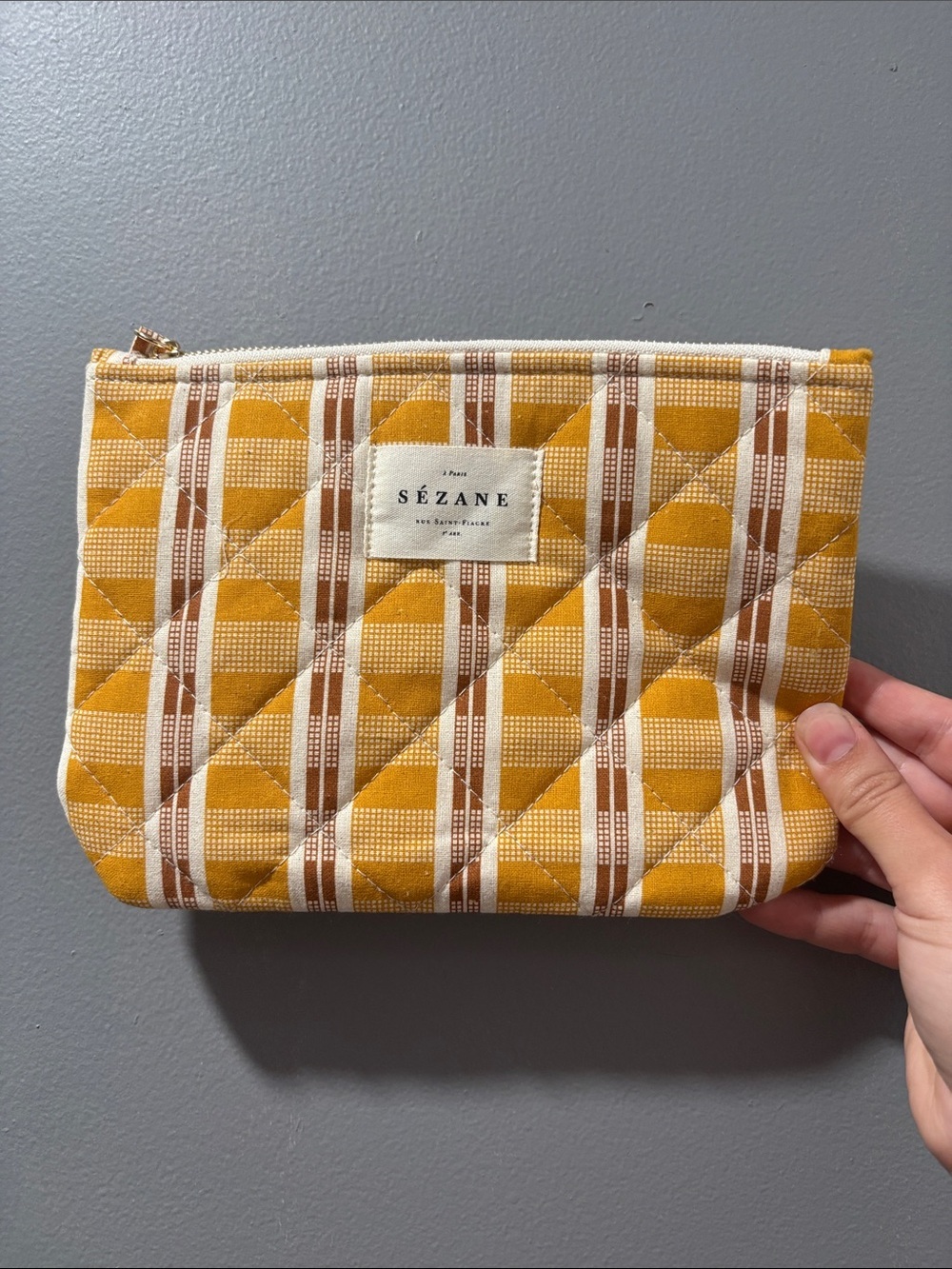 SEZANE Gaston plaid cotton quilted clutch